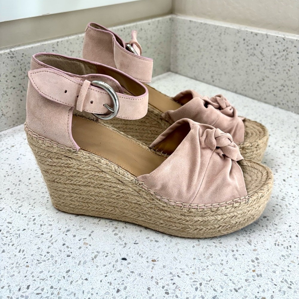 Marc Fisher Pink Suede Knotted Espadrille Wedge Sandals